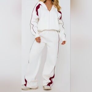 EGO Oversized Burgundy Stripe Athleisure Sweat Set EUC